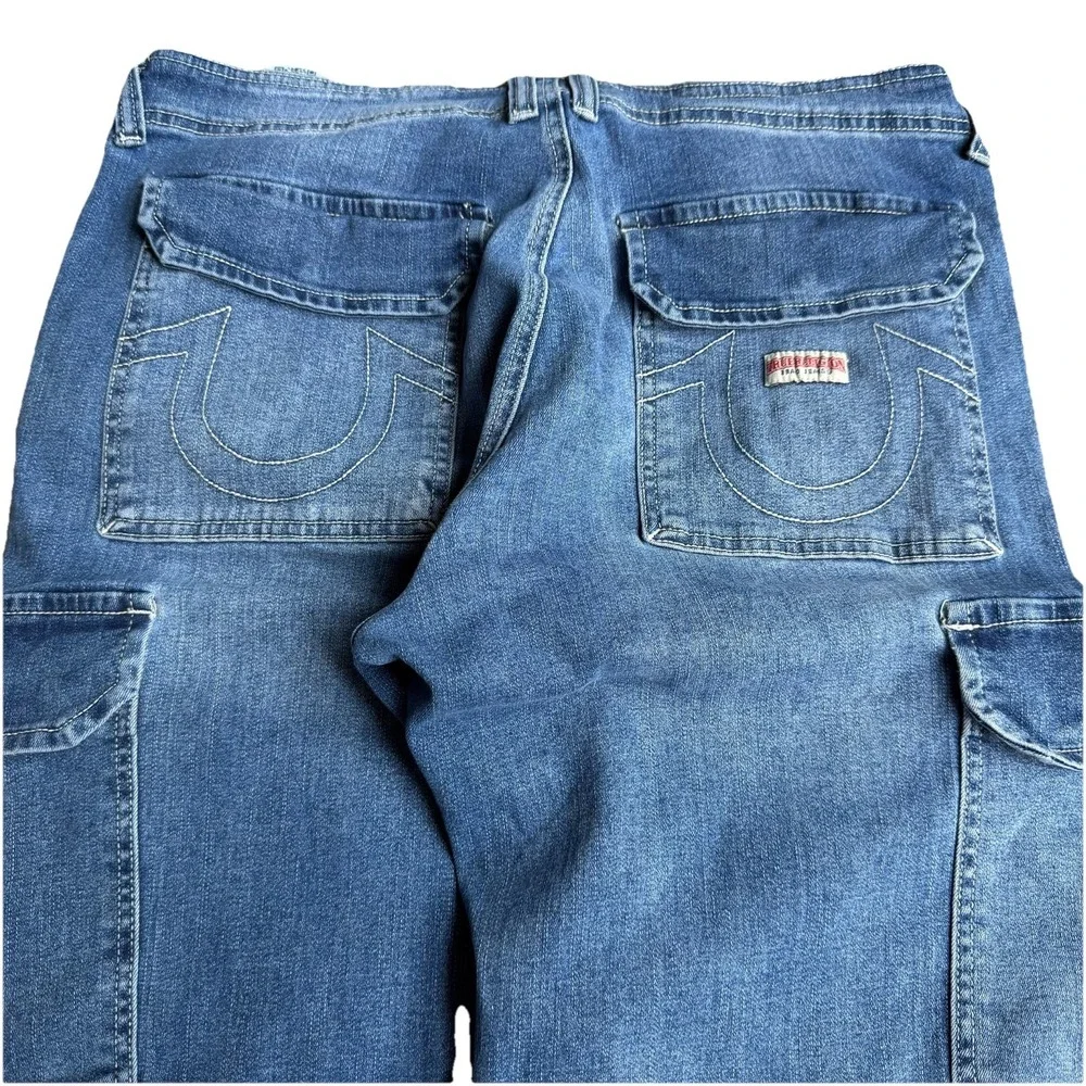 True Religion Cargo Carpenter Denim Jeans Size 31 Blue Zip 5-Pocket Women Y2K